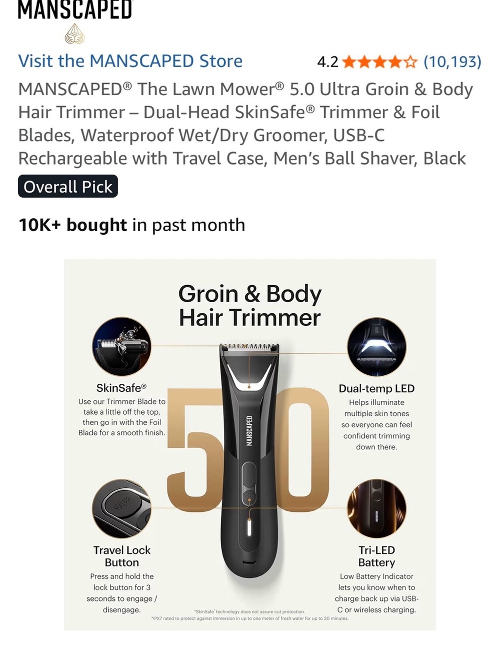 Manscaped The Lawn Mower 5.0 Ultra Men’s Grooming Trimmer – Black - Picture 2 of 8